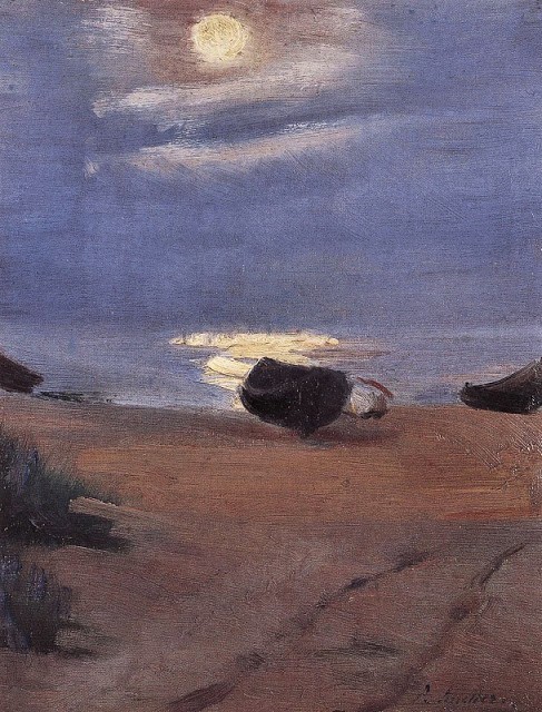 Anna Ancher Denmark 1859 1935 Boats In The Moonlight On South Beach museum quality
