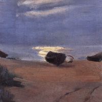 Anna Ancher Denmark 1859 1935 Boats In The Moonlight On South Beach Hand Painted Reproduction