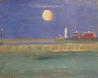 art oil painting reproduction of  Anna Ancher Moon Evening. Lighthouse M Neskinsaften. Fyrt Rn 1904 museum quality handmade