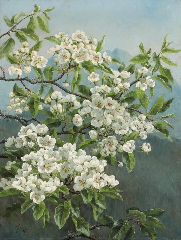 Anthonore Christensen A Flowering Pear Tree With The Alps In The Background 1891 museum quality