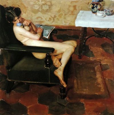 art oil painting reproduction of  Antonio Ortiz Echague Naked On The Armchair museum quality handmade
