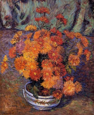 art oil painting reproduction of  Armand Guillaumin A Vase Of Chrysanthemums - 1885 museum quality handmade