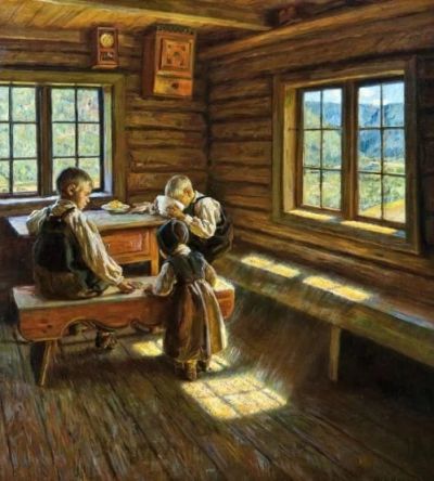 art oil painting reproduction of  Asor Hansen Interior Setesdal museum quality handmade