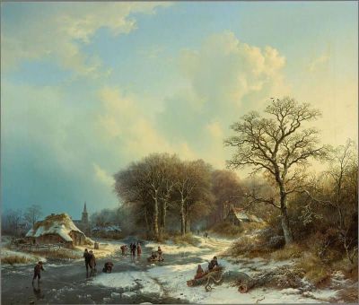 art oil painting reproduction of  Barend Cornelis Koekkoek Winter Landscape 1839 museum quality handmade