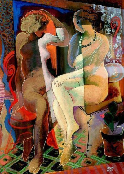 art oil painting reproduction of  Bela Kadar Conversation Ca. 1949 museum quality handmade