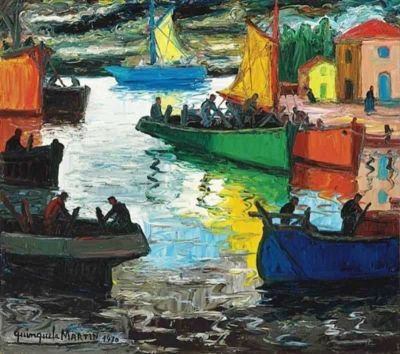 art oil painting reproduction of  Benito Quinquela Mart N D A De Sol En La Boca - Sunny Day In La Boca 1970 museum quality handmade