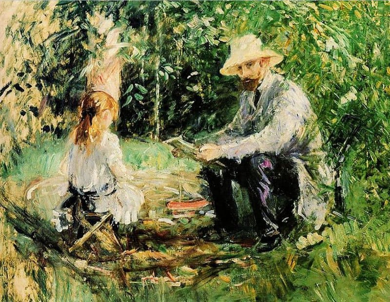Berthe Morisot Eugene Manet And His Daughter In The Garden - 1883 museum quality