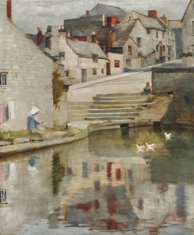 art oil painting reproduction of  Blandford Fletcher The Old Mill Pond Swanage Dorset - 1890 museum quality handmade