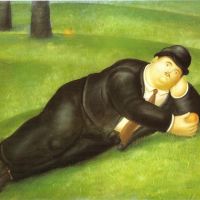 Botero Man Reclining Hand Painted Reproduction
