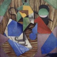 Gris - Bottle Of Rum And Newspaper By Juan Gris artwork on canvas