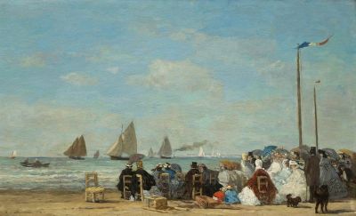 art oil painting reproduction of  Boudin Beach Scene At Trouville - 1866 museum quality handmade