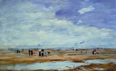 art oil painting reproduction of  Boudin Deauville The Beach Low Tide - 1887 museum quality handmade