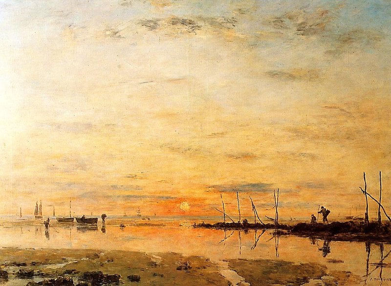 Boudin Le Havre. Sunset At Low Tide - 1884 museum quality