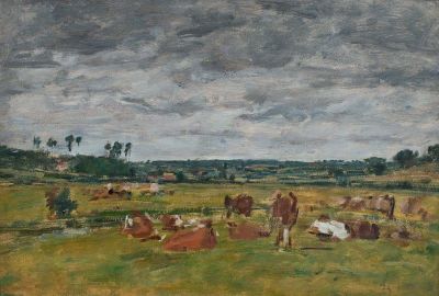 art oil painting reproduction of  Boudin Paysage Avec Vaches - 1881 museum quality handmade