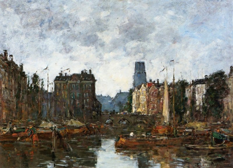 Boudin Rotterdam The Pont De La Bourse - 1873 museum quality