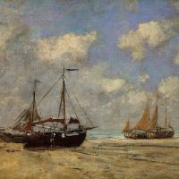 Boudin Scheveningen Boats Aground On The Shore - 1875