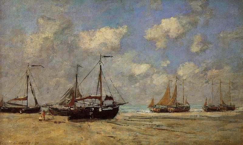 Boudin Scheveningen Boats Aground On The Shore - 1875 museum quality