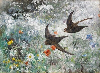 art oil painting reproduction of  Bruno Liljefors Common Swifts 1886 museum quality handmade