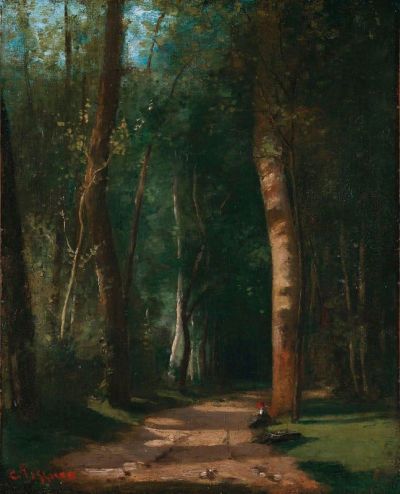 art oil painting reproduction of  Camille Pissarro Allee Dans Une Foret - Road In A Forest 1859 Hand Painted Reproduction museum quality handmade