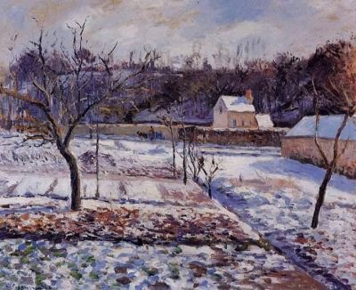 art oil painting reproduction of  Camille Pissarro L Hermitage Pontoise Snow Effect 1874 Hand Painted Reproduction museum quality handmade
