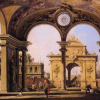 Canaletto Capriccio Of A Renaissance Triumphal Arch Hand Painted Reproduction