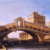 Canaletto Capriccio Of The Rialto Bridge With The Lagoon Beyond