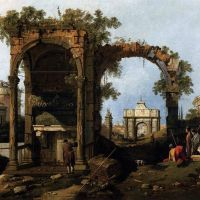 Canaletto Capriccio With Classical Ruins And Buildings