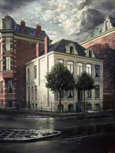 art oil painting reproduction of  Carel Willink House With Two Holly Trees museum quality handmade