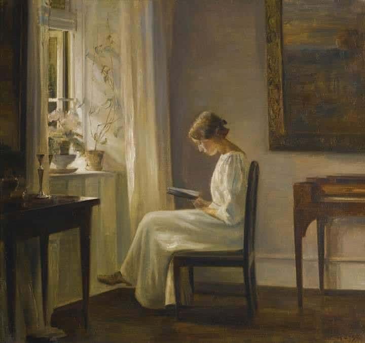 Carl Hols E Interior With A Woman Reading museum quality