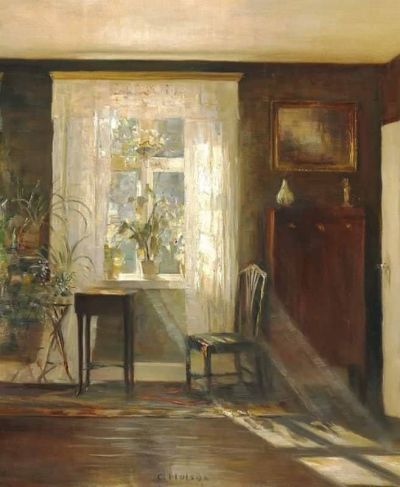 art oil painting reproduction of  Carl Holsoe Sunshine In The Living Room museum quality handmade