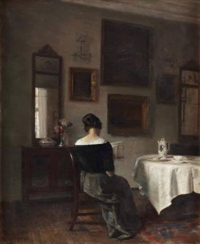 art oil painting reproduction of  Carl Vilhelm Holsoe At The Breakfast Table museum quality handmade