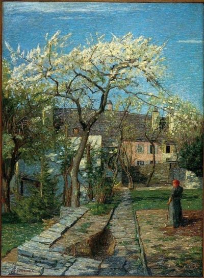 art oil painting reproduction of  Carlo Fornara Cherry Trees In Bloom 1914 museum quality handmade