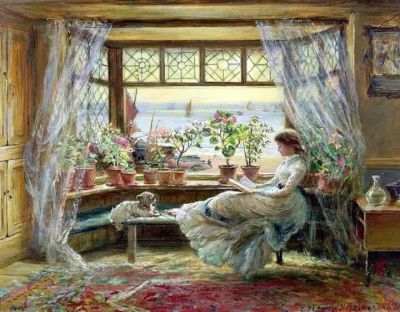 art oil painting reproduction of  Charles James Lewis Reading By The Window 1880 museum quality handmade