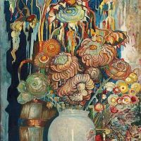 Chris Lanooij Sunflowers And Dry Flowers In Vase And Tub 1919