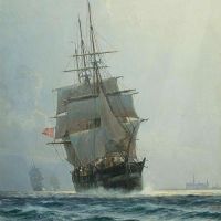 Christian Molsted Fregatter Pa Vandet I Baggrunden Kronborg 1900.