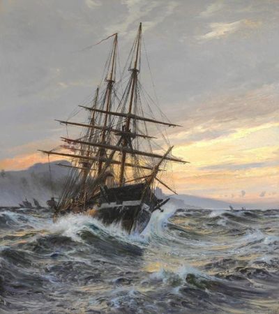 art oil painting reproduction of  Christian Molsted The Frigate Jutland Off Plymouth 1897 museum quality handmade
