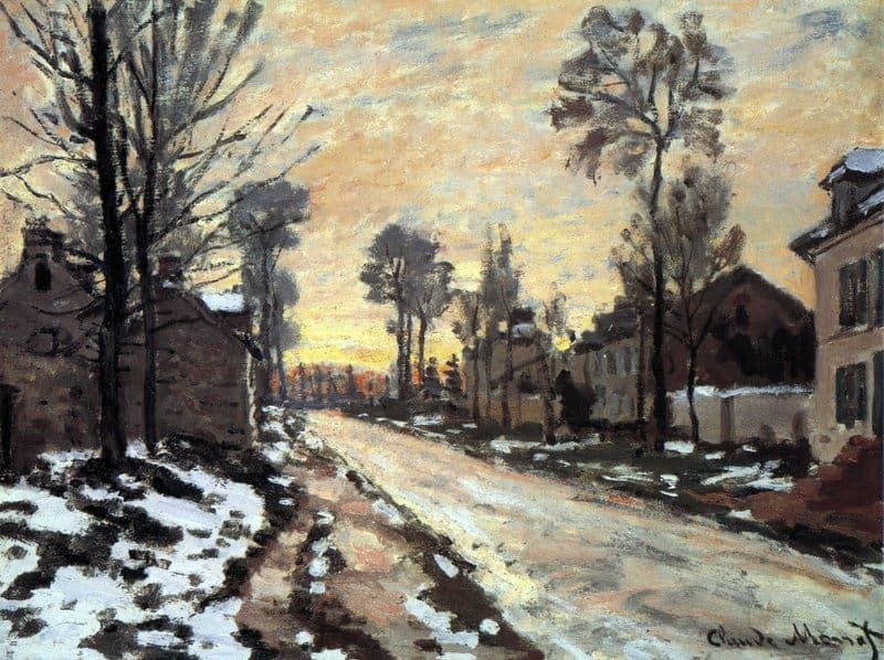 Claude Monet Road To Louveciennes Melting Snow Children Sunset museum quality