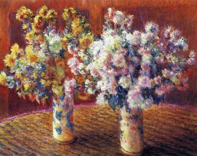 art oil painting reproduction of  Claude Monet Two Vases With Chrysanthemums museum quality handmade