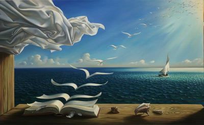 art oil painting reproduction of  Dali Les Vagues Livre Et Voilier museum quality handmade