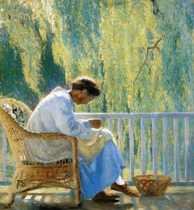 art oil painting reproduction of  Daniel Garber Mending 1918 museum quality handmade