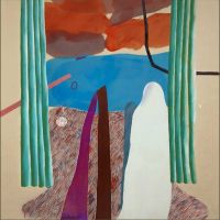 David Hockney Painted Landscape Or Red And Blue Landscape Hand Painted Reproduction