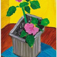 David Hockney Two Pink Flowers 1989 Hand Painted Reproduction