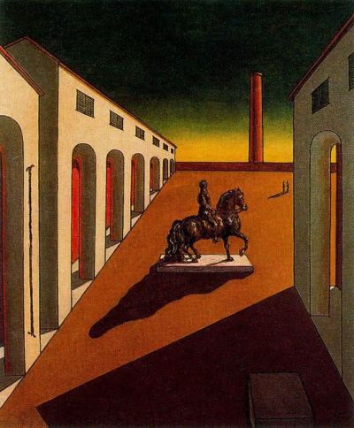 art oil painting reproduction of  De Chirico Italian Plaza With Equestrian Statue museum quality handmade
