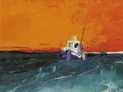 art oil painting reproduction of  Donald Hamilton Fraser Study - Seascape Orange Sky museum quality handmade