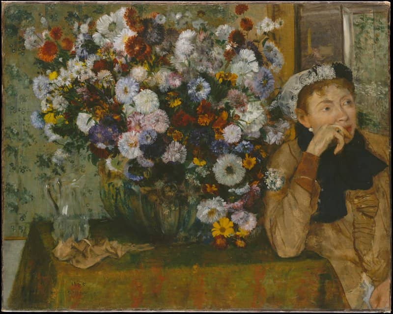 Edgar Degas A Woman Seated Beside A Vase Of Flowers museum quality