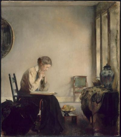 art oil painting reproduction of  Edmund C. Tarbell Girl Reading 1909 museum quality handmade