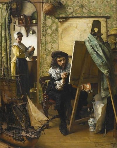 art oil painting reproduction of  Eduard Charlemont Vermeer In His Studio museum quality handmade