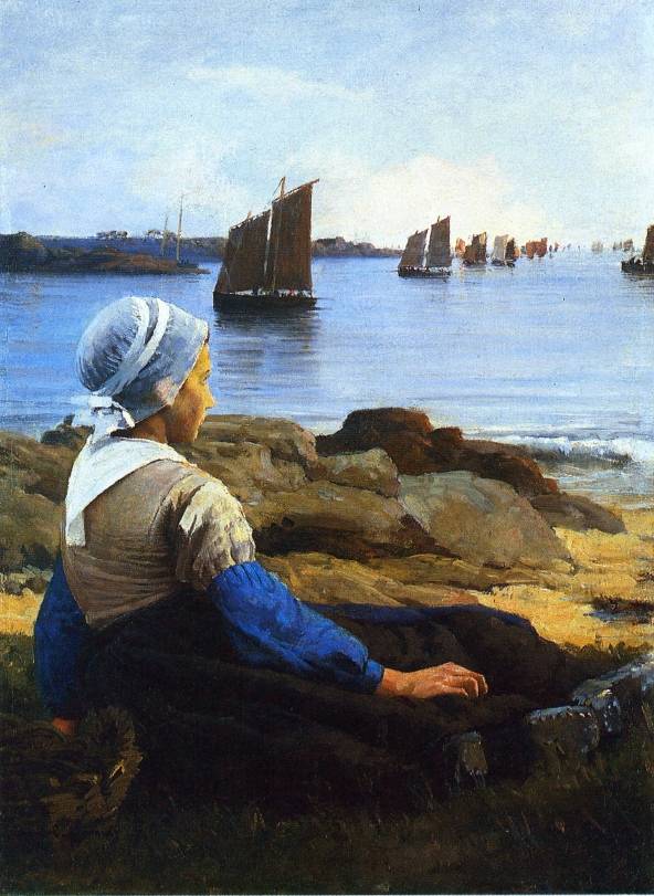 Edward E. Simmons Awaiting His Return - 1884 museum quality