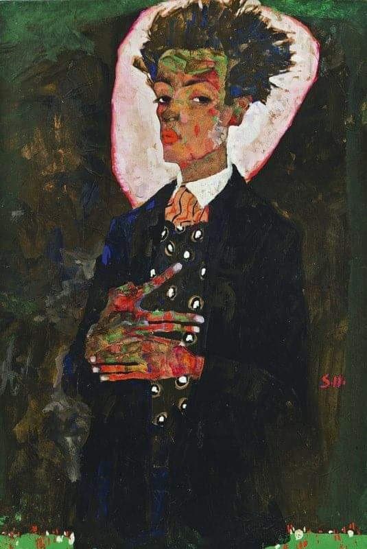 Egon Schiele Autorretrato Con Chaleco De Pavo Real 1911 museum quality