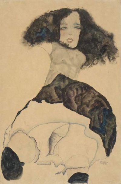 art oil painting reproduction of  Egon Schiele Girl With Black Hair 1911 museum quality handmade